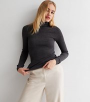 New Look Dark Grey Ribbed Knit Roll Neck Top